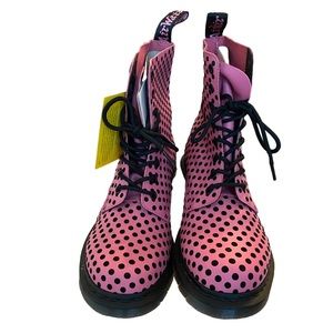Dr Martens 1460 Pascal Pink Polka Dot Flock Boot Sz US 9 / UK 7 / EU 41